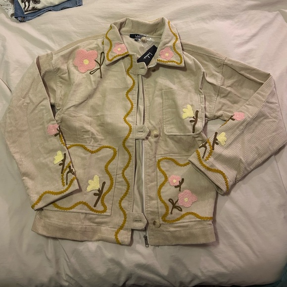 Kerry beige multi corduroy embroidered collared jacket - Picture 5 of 6